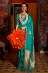 Teal Green Banarasi Silk Saree With Zari Weaving