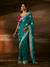 Teal Green Embroidered Designer Satin Silk Saree
