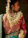Teal Green Embroidered Designer Tissue Silk Saree With Contrast Blouse