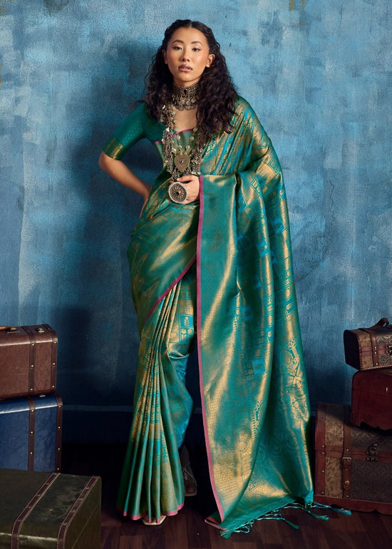 Teal Green Kanjivaram Silk Saree