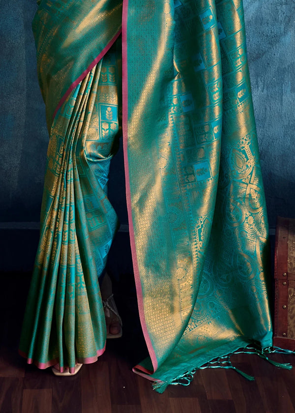 Teal Green Kanjivaram Silk Saree