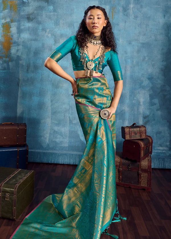 Teal Green Kanjivaram Silk Saree