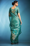 Teal Green Printed Tissue Silk Saree