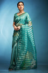 Teal Green Printed Tissue Silk Saree