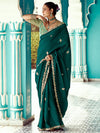 Teal Green Tissue Crush Saree with Embroidered Border