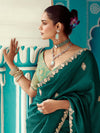 Teal Green Tissue Crush Saree with Embroidered Border