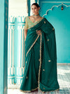 Teal Green Tissue Crush Saree with Embroidered Border