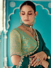 Teal Green Tissue Crush Saree with Embroidered Border