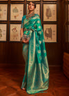 Teal Green Woven Banarasi Soft Silk Saree