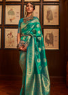 Teal Green Woven Banarasi Soft Silk Saree