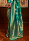 Teal Green Woven Banarasi Soft Silk Saree