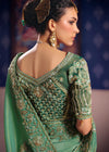 Teal Green Zari Tissue Designer Embroidered Saree