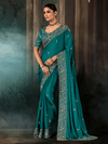 Teal Satin Silk Saree