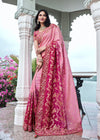 Thulian Pink Embroidered Designer Tissue Silk Saree