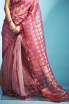 Thulian Pink Printed Tissue Silk Saree