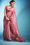 Thulian Pink Printed Tissue Silk Saree