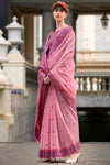 Thulian Pink Woven Linen Cotton Saree