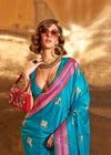 Tiffany Blue Handloom Woven Satin Silk Saree