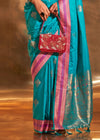 Tiffany Blue Handloom Woven Satin Silk Saree