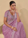 Turkish Rose Pink Banarasi Silk Saree With Grand Embroidery