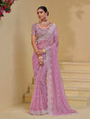 Turkish Rose Pink Banarasi Silk Saree With Grand Embroidery