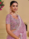 Turkish Rose Pink Banarasi Silk Saree With Grand Embroidery