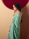 Turquoise Banarasi Silk Saree With Contrast Blouse