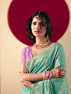 Turquoise Banarasi Silk Saree With Contrast Blouse