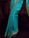 Turquoise Blue Banarasi Dola Silk Saree With Contrast Blouse