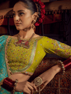 Turquoise Blue Banarasi Dola Silk Saree With Contrast Blouse