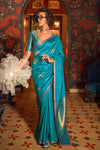 Turquoise Blue Banarasi Silk Saree With Zari Weaving