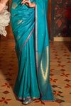 Turquoise Blue Banarasi Silk Saree With Zari Weaving