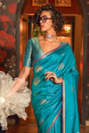 Turquoise Blue Banarasi Silk Saree With Zari Weaving