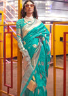 Turquoise Blue Banarasi Soft Silk Saree