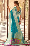 Turquoise Blue Banarasi Soft Silk Saree With Gold Zari