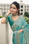 Turquoise Blue Banarasi Tissue Silk Saree With Embroidery