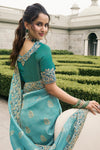 Turquoise Blue Banarasi Tissue Silk Saree With Embroidery