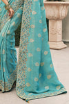 Turquoise Blue Banarasi Tissue Silk Saree With Embroidery