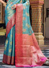 Turquoise Blue Woven Banarasi Silk Saree