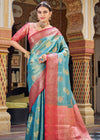 Turquoise Blue Woven Banarasi Silk Saree