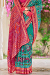 Turquoise Green and Fuchsia Pink Patola Printed Silk Saree