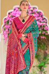 Turquoise Green and Fuchsia Pink Patola Printed Silk Saree