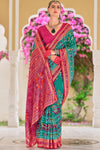 Turquoise Green and Fuchsia Pink Patola Printed Silk Saree