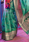 Turquoise Green Handloom Banarasi Silk Saree