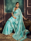 Turquoise Handloom Jamdani Slub Cotton Saree