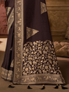 Chocolate Brown Banarasi Soft Silk Saree With Contrast Blouse