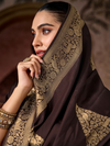 Chocolate Brown Banarasi Soft Silk Saree With Contrast Blouse