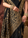 Black Banarasi Soft Silk Saree With Contrast Blouse
