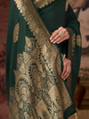 Bottle Green Banarasi Soft Silk Saree With Contrast Blouse