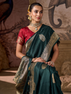 Bottle Green Banarasi Soft Silk Saree With Contrast Blouse
